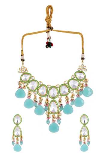 Buy_Ishhaara_Blue Pearls, Stones Embellished Choker Necklace Set_Online_at_Aza_Fashions