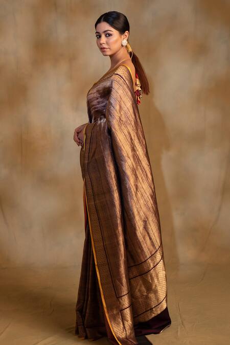 Buy_Priyanka Raajiv_Purple Silk, Brocade Zari Chhath Floral Pattern Saree With Unstitched Blouse _Online_at_Aza_Fashions