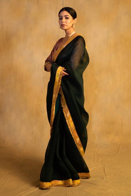 Priyanka Raajiv Green Silk Organza Zari Dooj Kiran Finish Border Saree Online at Aza Fashions Priyanka Raajiv_Green Silk Organza Zari Dooj Kiran Finish Border Saree _Online_at_Aza_Fashions