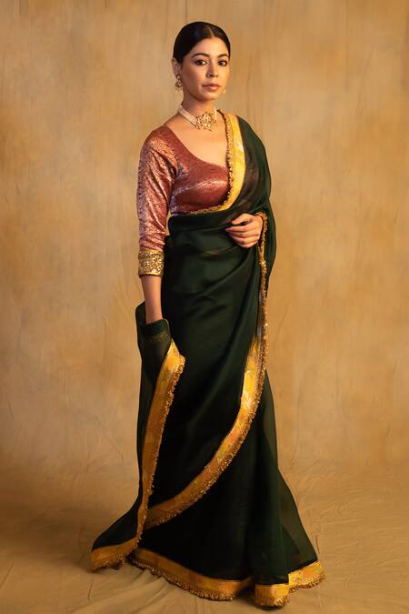 Buy Priyanka Raajiv Green Silk Organza Zari Dooj Kiran Finish Border Saree Online at Aza Fashions Buy_Priyanka Raajiv_Green Silk Organza Zari Dooj Kiran Finish Border Saree _Online_at_Aza_Fashions
