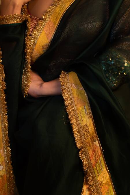 Buy Priyanka Raajiv Green Silk Organza Zari Dooj Kiran Finish Border Saree Buy_Priyanka Raajiv_Green Silk Organza Zari Dooj Kiran Finish Border Saree