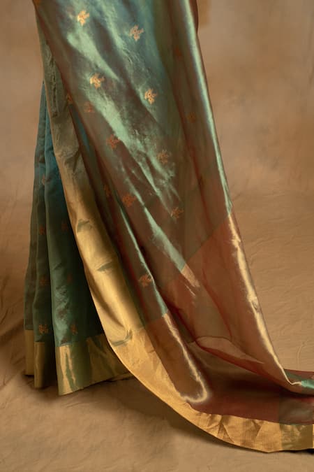 Shop_Priyanka Raajiv_Green Silk, Chanderi Harela Floral Pattern Saree With Unstitched Blouse _Online_at_Aza_Fashions