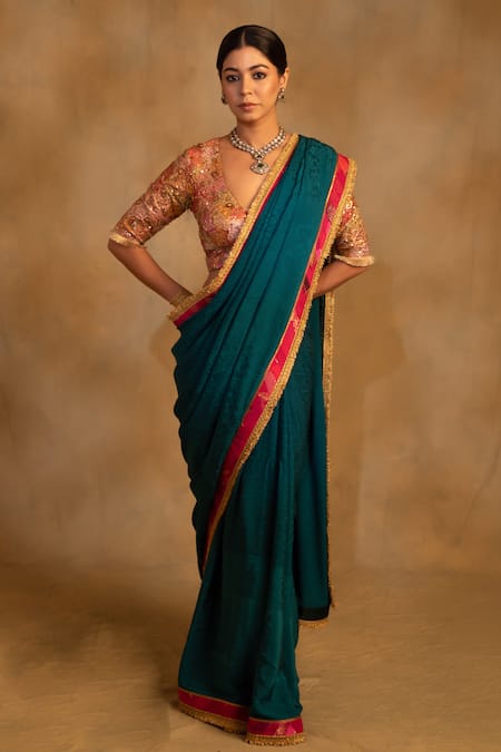 Shop Priyanka Raajiv Green Silk, Crepe Embroidery Holi Floral Pattern Saree Online at Aza Fashions Shop_Priyanka Raajiv_Green Silk, Crepe Embroidery Holi Floral Pattern Saree _Online_at_Aza_Fashions