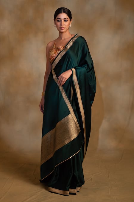 Priyanka Raajiv_Green Silk Jayanti Geometric Pattern Saree With Unstitched Blouse _Online_at_Aza_Fashions