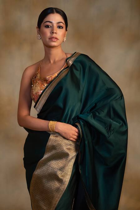 Priyanka Raajiv_Green Silk Jayanti Geometric Pattern Saree With Unstitched Blouse _at_Aza_Fashions