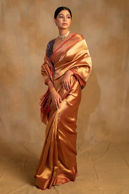 Priyanka Raajiv_Gold Silk, Chanderi Kylee Taraaz Woven Saree With Unstitched Blouse Piece _Online_at_Aza_Fashions