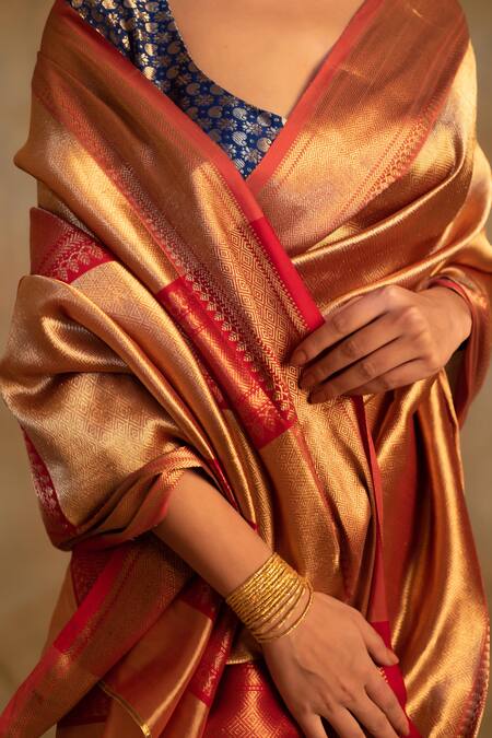 Priyanka Raajiv_Gold Silk, Chanderi Kylee Taraaz Woven Saree With Unstitched Blouse Piece _at_Aza_Fashions