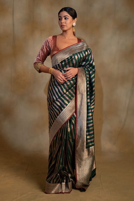 Priyanka Raajiv Maghi Pattidaar Jaal Saree With Unstitched Blouse Piece 