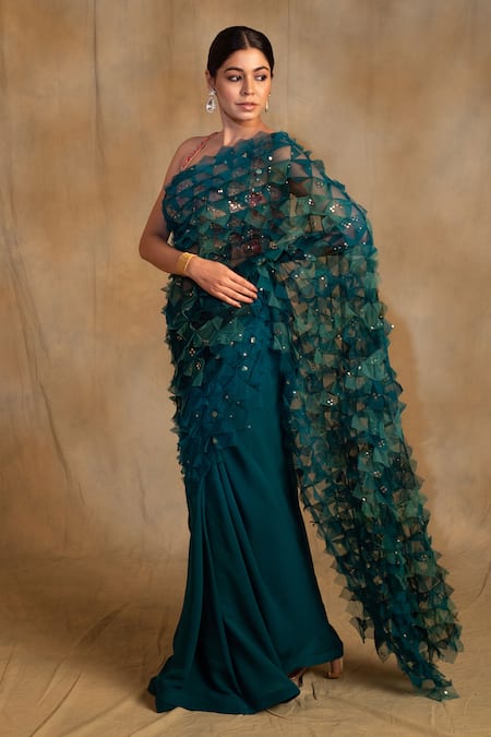 Priyanka Raajiv Green Tulle, Silk Sequins Pihu Prism Tassel Embellished Saree Online at Aza Fashions Priyanka Raajiv_Green Tulle, Silk Sequins Pihu Prism Tassel Embellished Saree _Online_at_Aza_Fashions
