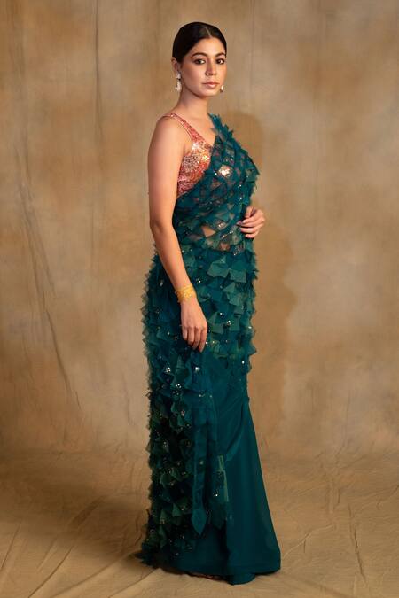 Buy Priyanka Raajiv Green Tulle, Silk Sequins Pihu Prism Tassel Embellished Saree Online at Aza Fashions Buy_Priyanka Raajiv_Green Tulle, Silk Sequins Pihu Prism Tassel Embellished Saree _Online_at_Aza_Fashions