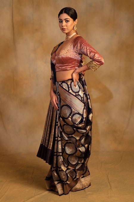 Buy Priyanka Raajiv Blue Silk Embroidery Pooram Floral Jaal Saree Unstitched Blouse Piece Online at Aza Fashions Buy_Priyanka Raajiv_Blue Silk Embroidery Pooram Floral Jaal Saree Unstitched Blouse Piece _Online_at_Aza_Fashions