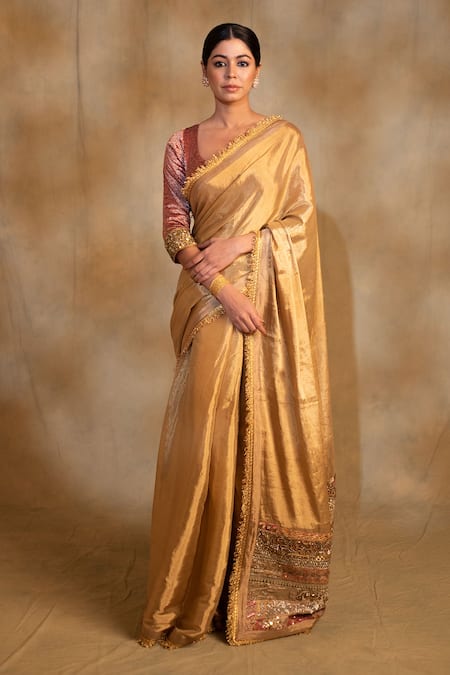 Priyanka Raajiv Purnima Zardozi Palla Embroidered Saree With Unstitched Blouse Piece 