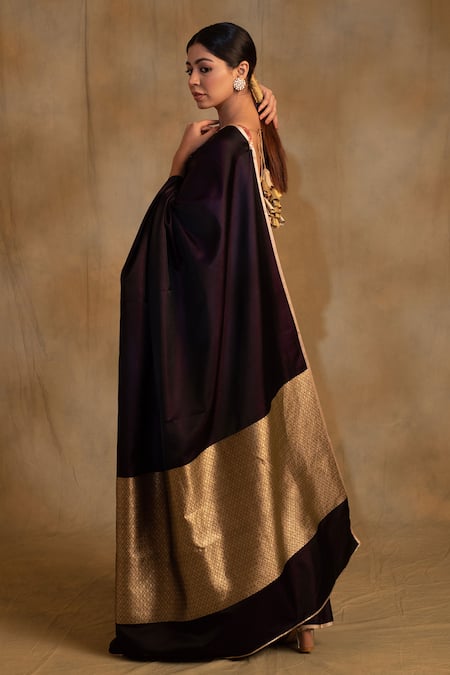 Shop Priyanka Raajiv Purple Silk Embroidery Shasthi Mashru Border Saree With Unstitched Blouse Piece at Aza Fashions Shop_Priyanka Raajiv_Purple Silk Embroidery Shasthi Mashru Border Saree With Unstitched Blouse Piece _at_Aza_Fashions