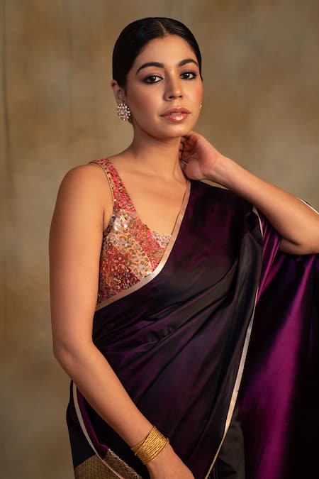 Buy Priyanka Raajiv Purple Silk Embroidery Shasthi Mashru Border Saree With Unstitched Blouse Piece Online at Aza Fashions Buy_Priyanka Raajiv_Purple Silk Embroidery Shasthi Mashru Border Saree With Unstitched Blouse Piece _Online_at_Aza_Fashions