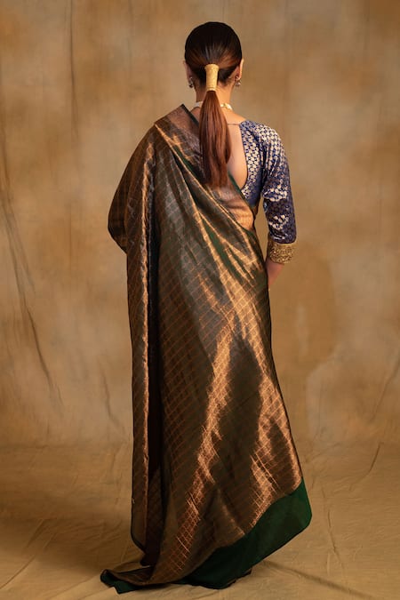 Priyanka Raajiv Tusu Zari Grid Saree With Unstitched Blouse Piece 
