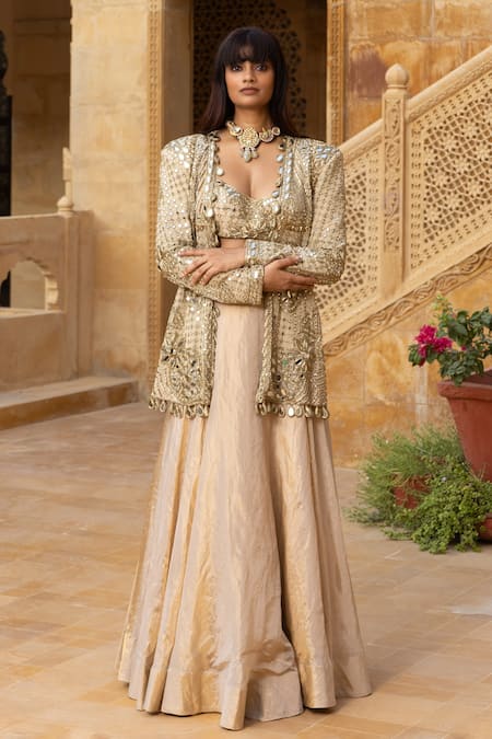 Arpita Mehta Mirror Work Jacket Skirt Set 