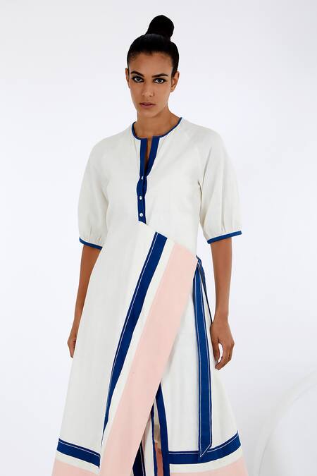 Buy_Madder Much_Multi Color Handloom , Embroidery Split V-neck Akira Apron Dress _Online_at_Aza_Fashions