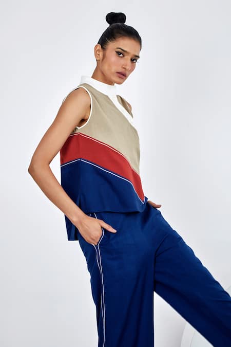 Shop_Madder Much_Multi Color Cotton Embroidery Round Neck Bono Colorblock Chef Top And Pant Set _Online_at_Aza_Fashions