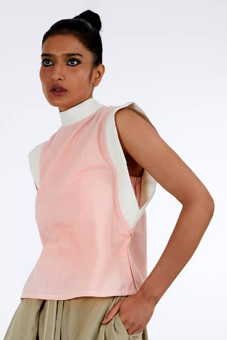 Shop_Madder Much_Pink Handloom Cotton Embroidery Round Neck Cho Winged Top _Online_at_Aza_Fashions