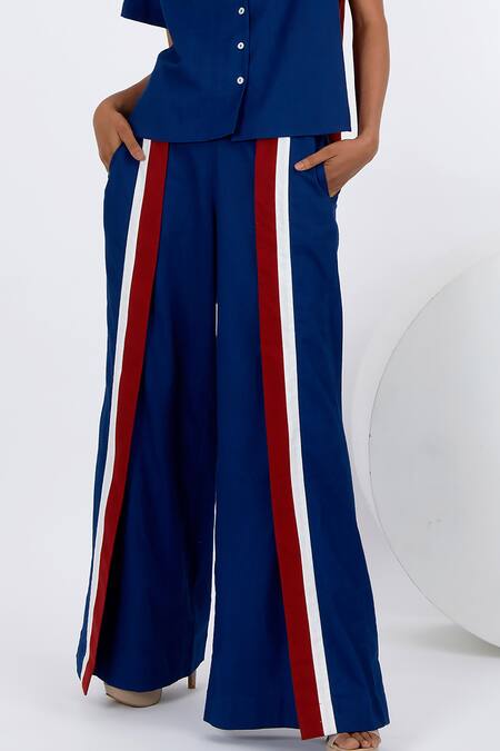 Shop_Madder Much_Blue Cotton Collared Hako Handloom Boxy Shirt And Pant Set _Online_at_Aza_Fashions