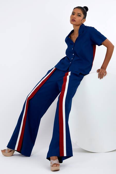 Madder Much_Blue Cotton Collared Hako Handloom Boxy Shirt And Pant Set _at_Aza_Fashions