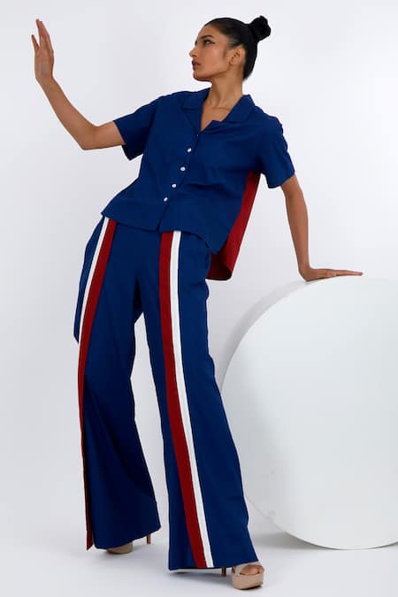 Buy_Madder Much_Blue Cotton Collared Hako Handloom Boxy Shirt And Pant Set 