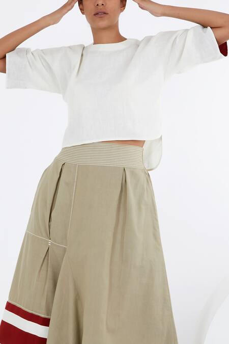 Buy_Madder Much_White Handloom Cotton Round Neck Crop Top_Online_at_Aza_Fashions