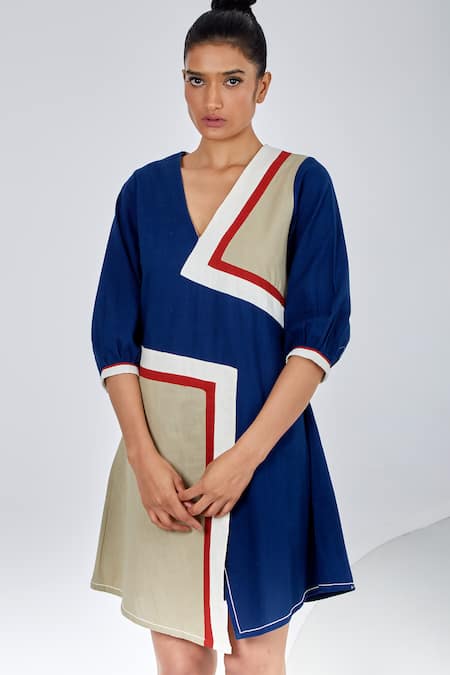 Buy_Madder Much_Multi Color Cotton V-neck Mahi Tiled Short Dress _Online_at_Aza_Fashions