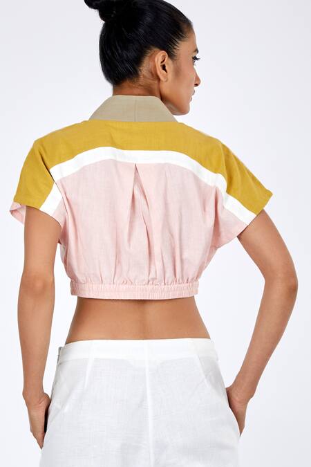 Buy_Madder Much_Multi Color Handloom Cotton V-neck Saamo Bomber Top And Pant Set _Online_at_Aza_Fashions