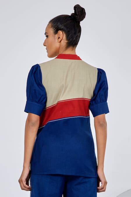 Shop Madder Much Multi Color , Handloom Shifu Panelled Chef Top And Core Pant Set at Aza Fashions Shop_Madder Much_Multi Color , Handloom Shifu Panelled Chef Top And Core Pant Set _at_Aza_Fashions