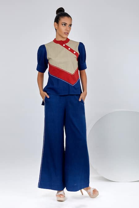 Buy Madder Much Multi Color , Handloom Shifu Panelled Chef Top And Core Pant Set Online at Aza Fashions Buy_Madder Much_Multi Color , Handloom Shifu Panelled Chef Top And Core Pant Set _Online_at_Aza_Fashions