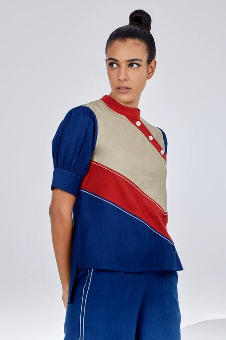 Shop Madder Much Multi Color , Handloom Shifu Panelled Chef Top And Core Pant Set Online at Aza Fashions Shop_Madder Much_Multi Color , Handloom Shifu Panelled Chef Top And Core Pant Set _Online_at_Aza_Fashions