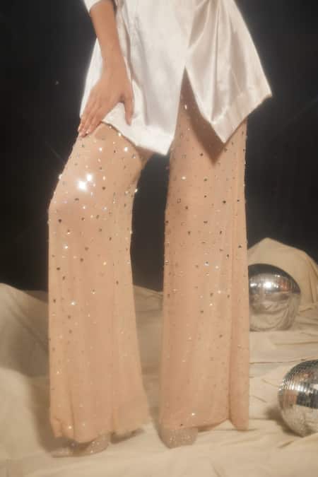 Sonam Parmar Jhawar_Silver Cotton, Silk, Net Sequins Embellished Blazer And Pant Set _Online_at_Aza_Fashions