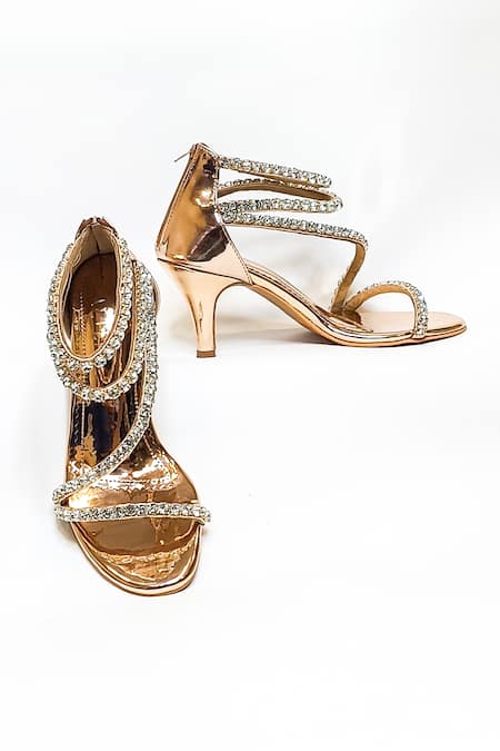 Shop_The Alter_Gold Rhinestones Serena Embellished Strappy Stilettoes _at_Aza_Fashions