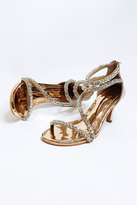 The Alter_Gold Rhinestones Serena Embellished Strappy Stilettoes _Online_at_Aza_Fashions
