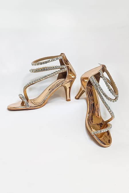 Shop_The Alter_Gold Rhinestones Serena Embellished Strappy Stilettoes _Online_at_Aza_Fashions