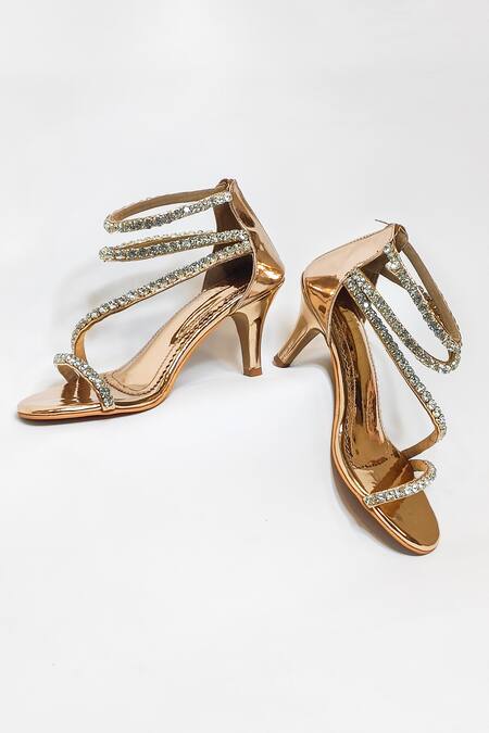 The Alter_Gold Rhinestones Serena Embellished Strappy Stilettoes _at_Aza_Fashions