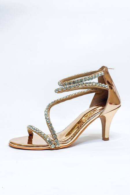 Buy_The Alter_Gold Rhinestones Serena Embellished Strappy Stilettoes 