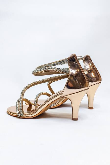Shop The Alter Gold Rhinestones Serena Embellished Strappy Stilettoes Shop_The Alter_Gold Rhinestones Serena Embellished Strappy Stilettoes