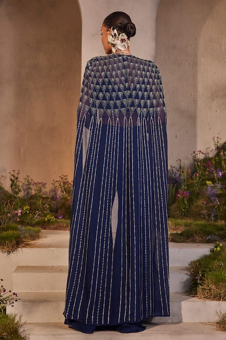 Charu And Vasundhara Lexi Geometric Embellished Cape Pant Set 