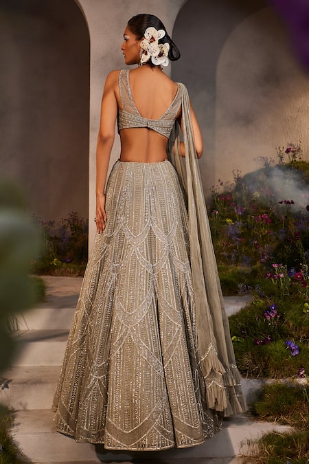 Charu And Vasundhara Lily Bead Embroidered Bridal Lehenga Set 