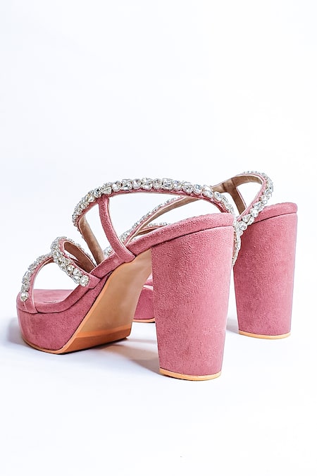 Shop The Alter Pink Rhinestones Kiara Embellished Block Heels at Aza Fashions Shop_The Alter_Pink Rhinestones Kiara Embellished Block Heels _at_Aza_Fashions