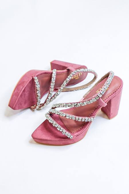 The Alter Pink Rhinestones Kiara Embellished Block Heels Online at Aza Fashions The Alter_Pink Rhinestones Kiara Embellished Block Heels _Online_at_Aza_Fashions