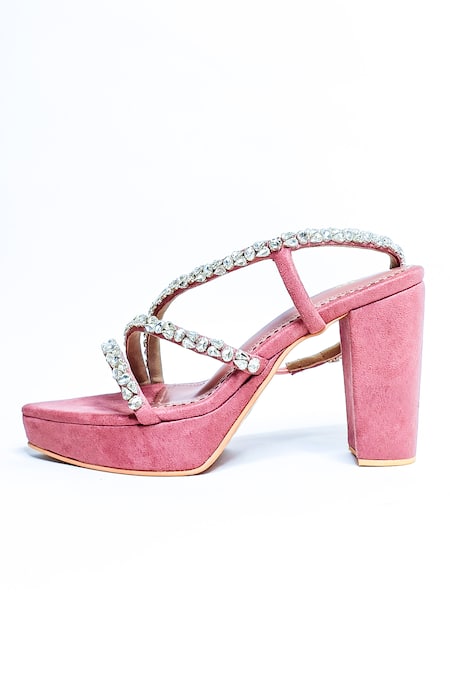 Buy The Alter Pink Rhinestones Kiara Embellished Block Heels Online at Aza Fashions Buy_The Alter_Pink Rhinestones Kiara Embellished Block Heels _Online_at_Aza_Fashions