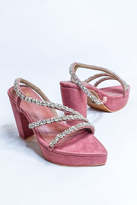 Shop The Alter Pink Rhinestones Kiara Embellished Block Heels Online at Aza Fashions Shop_The Alter_Pink Rhinestones Kiara Embellished Block Heels _Online_at_Aza_Fashions