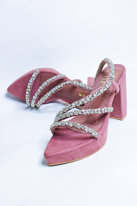 The Alter Pink Rhinestones Kiara Embellished Block Heels at Aza Fashions The Alter_Pink Rhinestones Kiara Embellished Block Heels _at_Aza_Fashions