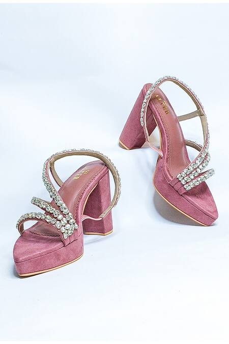 Buy The Alter Pink Rhinestones Kiara Embellished Block Heels Buy_The Alter_Pink Rhinestones Kiara Embellished Block Heels