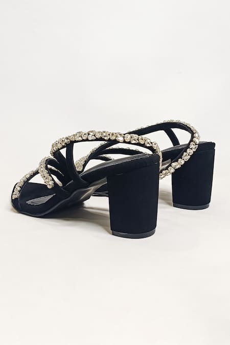 Shop The Alter Black Rhinestones Kiara Embellished Block Heels at Aza Fashions Shop_The Alter_Black Rhinestones Kiara Embellished Block Heels _at_Aza_Fashions