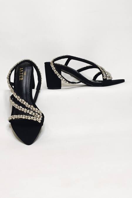 Buy The Alter Black Rhinestones Kiara Embellished Block Heels Buy_The Alter_Black Rhinestones Kiara Embellished Block Heels