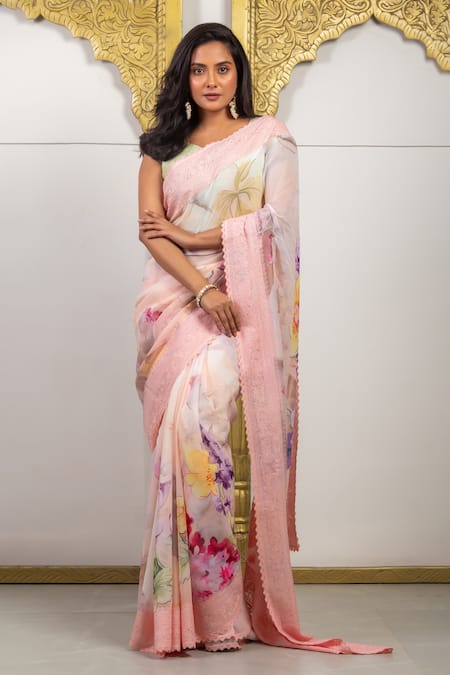 SAYISHA Gardenia Print Saree With Unstitched Blouse Piece 